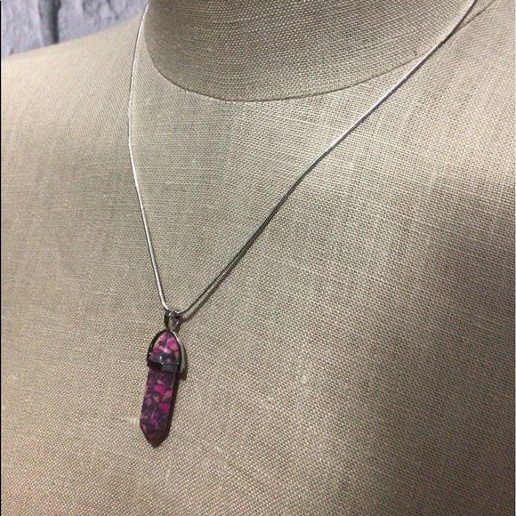 NWT Natural Gemstone 18”Chain & Pendant Pointed Chakra Hexagon Pink Gray - Picture 8 of 13